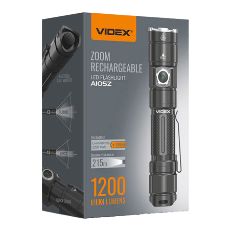 Latarka Ręczna Akumulatorowa LED 10W 1200lm Zoom 6 Trybów Pracy USB-C IP44 Videx