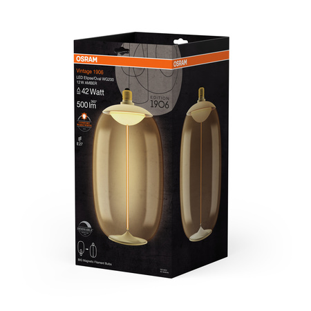 Żarówka LED Dekoracyjna E27 12W = 42W 500lm 1800K Ciepła 320° Bursztynowa Filament Ściemnialna Vintage 1906 Osram