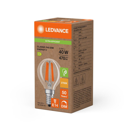 Żarówka LED Kulka E14 P45 2.9W = 40W 470lm 2700K Ciepła 300° Ściemnialna Ledvance