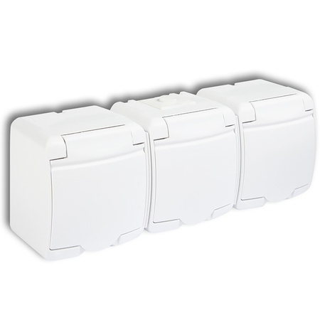 Gniazdko Potrójne Elektryczne Hermetyczne Ścienne Natynkowe z Bolcem IP54 KARLIK Białe