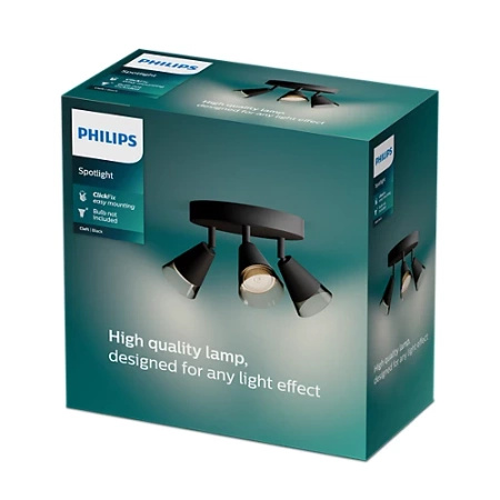 Lampa Sufitowa Reflektor Natynkowy Plafon 3x GU10 Czarna Cleft Philips