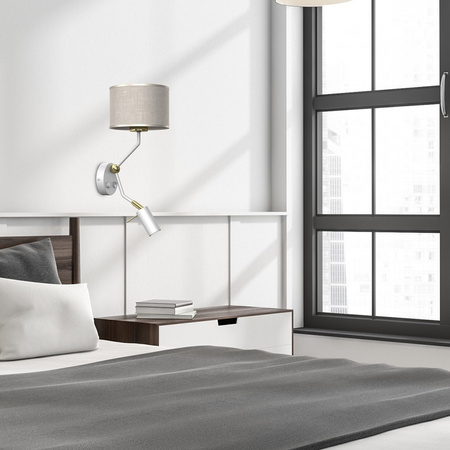 Lampa Ścienna Kinkiet LINO Biała Lniana 1xE27 + 1x mini GU10 Milagro