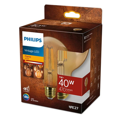 Żarówka LED Globe E27 G95 7W = 40W 470lm 1800K Ciepła Filament Bursztynowa PHILIPS