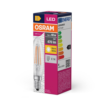 Żarówka LED B35 Świeczka E14 4W = 40W 470lm 2700K Ciepła 300° VALUE CLASSIC Osram