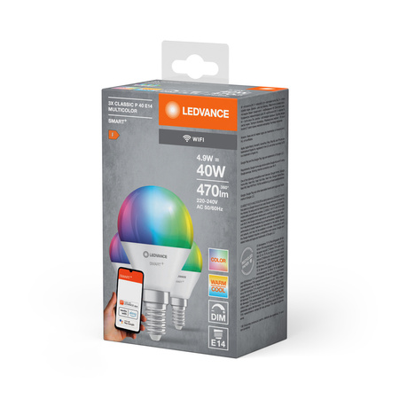 3x Żarówka LED E14 Kulka 4.9W = 40W 470lm CCT RGB SMART+ WiFi Ściemnialna Mini Bulb Ledvance