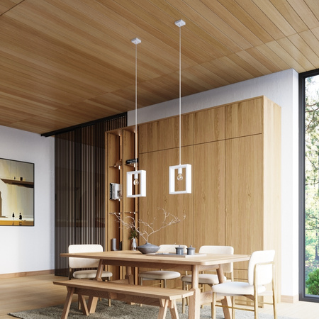 Lampa Sufitowa Wisząca Zwis E27 Żyrandol Kwadratowa Biała Skandynawska Aries Sollux