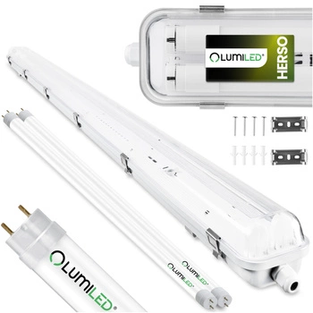 Oprawa Hermetyczna Pyłoszczelna 150cm 2xT8 G13 IP65 + Świetlówki LED 25W 4000K Lumiled