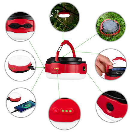 Latarka Akumulatorowa LED Kempingowa 500lm 3000K-6500K Solarna USB-C Powerbank VA0100 VAYOX