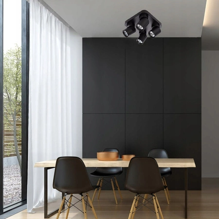 Lampa Sufitowa Ścienna TIMO Kinkiet Reflektor Oprawa Halogenowa Ruchoma 4xGU10 Czarny Kwadratowy  LVT
