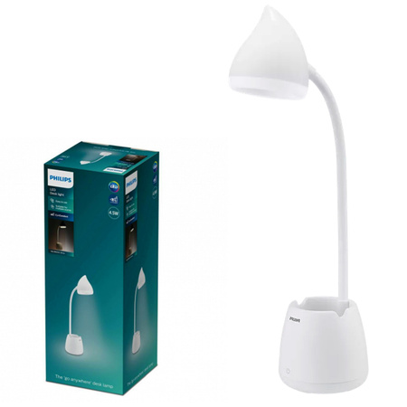 Lampka Biurkowa LED 4.5W 80lm 3000-5700K CCT USB z Uchwytem na Telefon Biała Hat Philips