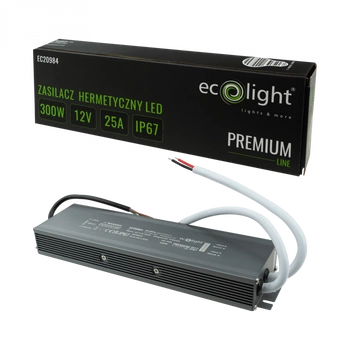 Zasilacz do Taśm LED Hermetyczny 300W 12V 25A IP67 PREMIUM Ecolight
