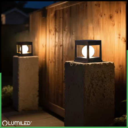 Lampa Solarna Ogrodowa LED Wbijana Zewnętrzna na Słupek Ogrodzeniowy Ogrodzenie Balustradę Taras 3000K KWADRUS LUMILED