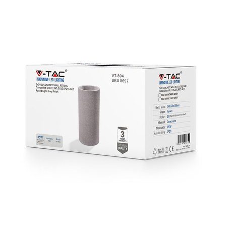 Kinkiet ścienny LED Oprawa elewacyjna GU10 Betonowy Jasnoszary Tuba IP20 VT-894 V-TAC