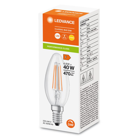 Żarówka LED Świeczka E14 B35 4.8W = 40W 470lm 2700K Ciepła 300° Ściemnialna Ledvance