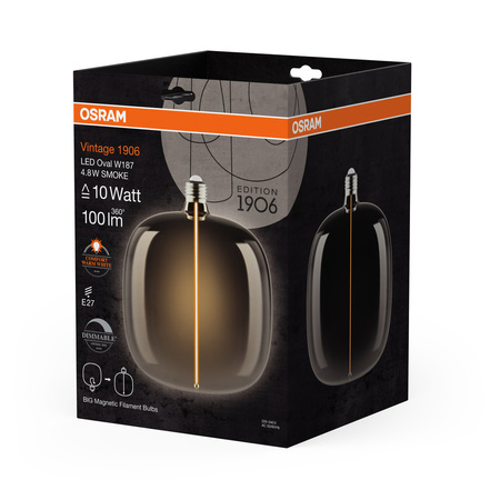 Żarówka LED Dekoracyjna E27 4.8W = 10W 100lm 1800K Ciepła 320° Dymiona Filament Ściemnialna Vintage 1906 Osram