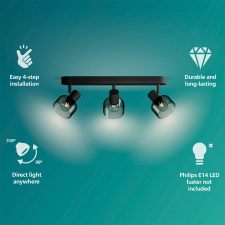Lampa Sufitowa Reflektor 3x E14 Czarna Sleet Philips