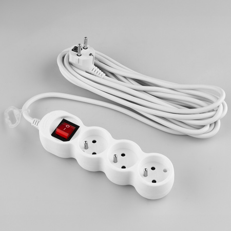 Przedłużacz Sieciowy Kabel z Uziemieniem Listwa Zasilająca 3 Gniazda 5m Włącznik ON/OFF Biały Sznur Lendo Lumiled