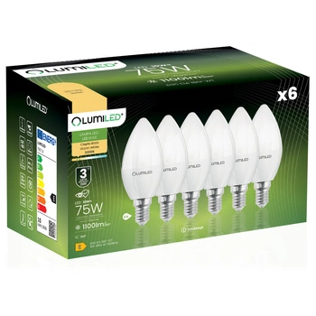 6x Żarówka LED E14 Świeczka B35 10W = 75W 1100lm 3000K Ciepła 180° LUMILED