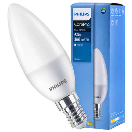 Żarówka LED E14 B38 7W = 60W 806lm 4000K Neutralna 180° PHILIPS