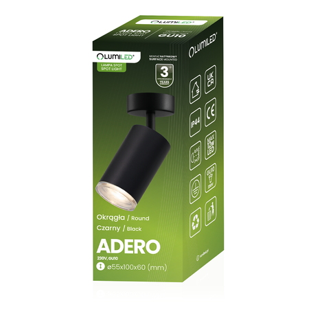 Kinkiet Ścienny Lampa Sufitowa Reflektor LED Spot GU10 IP44 ADERO Czarna Lumiled