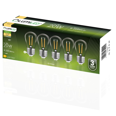 Żarówka LED E27 Edison ST14 2W = 20W 220lm 3000K Ciepła 360° FILAMENT LUMILED