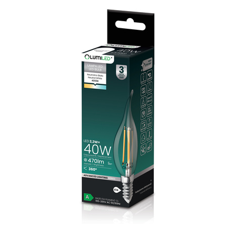 6x Żarówka LED E14 Świeczka BA35 2,2W 470lm = 40W 4000K Neutralna 360° Filament KLASA A LUMILED