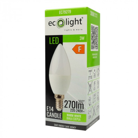 Żarówka LED Świeczka B37 E14 3W 270lm 3000K Ciepła Ecolight