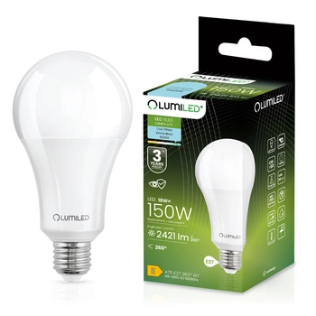 Żarówka LED E27 A70 18W = 150W 2421lm 6500K Zimna 260° LUMILED