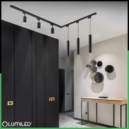 Zestaw Szyna Oświetleniowa Szynoprzewód 3m + 6x Reflektor Szynowy GU10 + Łącznik Kątowy Czarny LUMILED