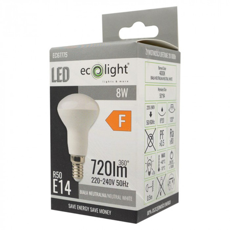 Żarówka LED Reflektor R50 E14 8W 720lm 4000K Neutralna Ecolight