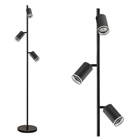 Lampa Podłogowa Stojąca 3x GU10 PARIS Czarna Sanico Goldlux