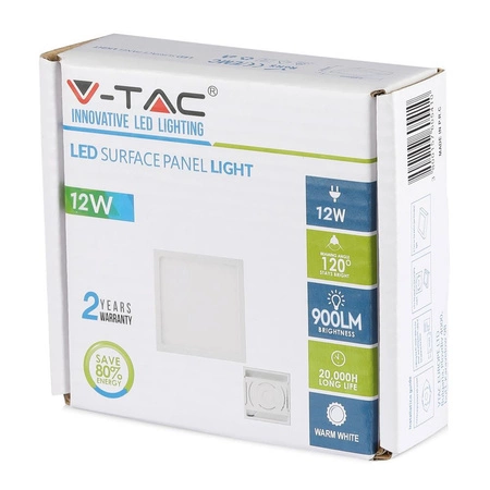 Panel LED Natynkowy 12W 4000K Kwadratowy FLICKER FREE VT-1205 V-TAC