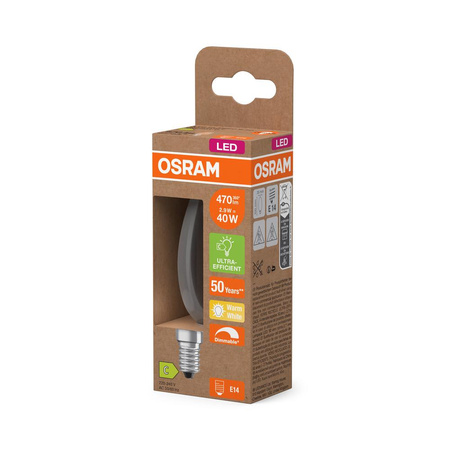 Żarówka LED B35 Świeczka E14 2.9W = 40W 470lm 2700K Ciepła 300° Ściemnialna CLASSIC ENERGY EFFICIENCY Osram