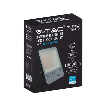 Naświetlacz LED 100W 10000lm 4000K IP65 Czarny z czujnikiem zmierzchu Samsung Chip VT-117 V-TAC