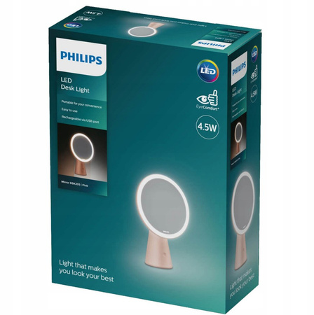 Lampka Biurkowa LED 4.5W 60lm 3000-5000K CCT USB Lusterko do Makijażu Różowe Mirror Philips