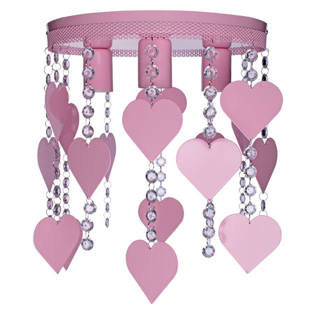 Lampa dziecięca sufitowa fioletowa Żyrandol Serduszka CORAZON 3x E27 Metal i kryształki Milagro