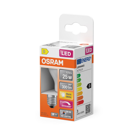 Żarówka LED P45 Kulka E27 2.2W = 25W 300lm 2700K Ciepła CRI90 300° Filament Ściemnialna SUPERSTAR PLUS CLASSIC Osram