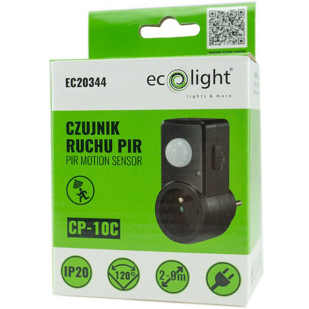 Czujnik Ruchu i Zmierzchu PIR do Gniazdka 120° 9m Wewnętrzny Czarny
