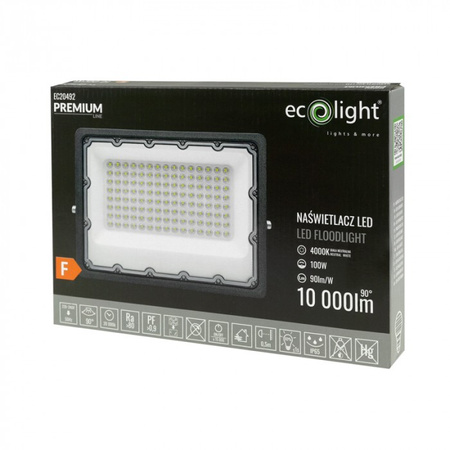 Naświetlacz LED Lampa Reflektor 100W 10000lm 4000K Neutralna IP65 Premium Line Ecolight