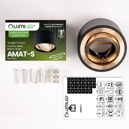 Oprawa Natynkowa HALOGENOWA Spot Tuba Ruchoma Okrągła Czarno-Złota 50mm AMAT-S LUMILED