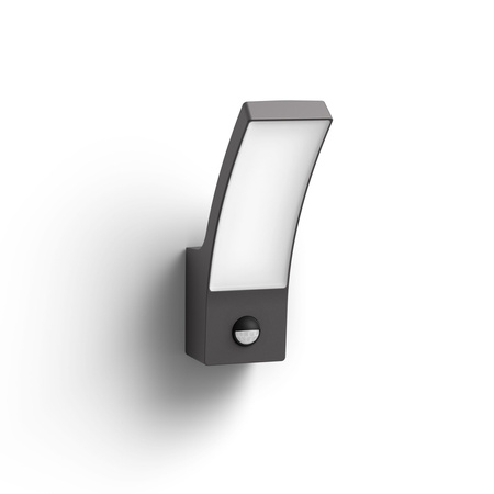 Kinkiet Ogrodowy Lampa Elewacyjna Zewnętrzna LED 12W 1100lm 2700K IP44 z Czujnikiem Ruchu i Zmierzchu Antracyt Splay Philips
