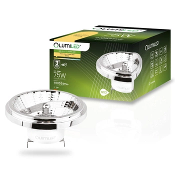 Żarówka LED G53 AR111 10W = 75W 1055lm 3000K Ciepła 24° 12V AC/DC Srebrna LUMILED