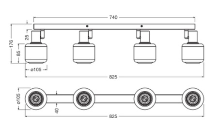 Lampa Ścienna Sufitowa LED Ściemnialna 4-Punktowy Dekoracyjny Ozdobny E14 11.2W Black LEDVANCE