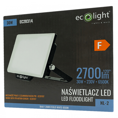 Naświetlacz LED Lampa Reflektor 30W 2700lm 6500K Zimna IP65 NL-2 Ecolight