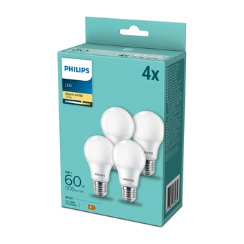 4PAK Żarówka LED E27 A60 8W = 60W 806lm 2700K Ciepła PHILIPS