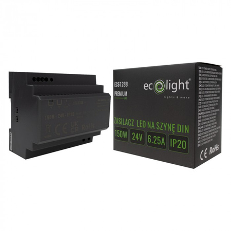 Zasilacz na Szynę DIN do Taśm LED 150W 24V 6.25A IP20 PREMIUM Ecolight
