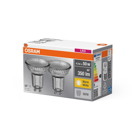 2x Żarówka LED PAR16 Reflektor GU10 4.3W = 50W 350lm 2700K Ciepła 36° BASE Osram