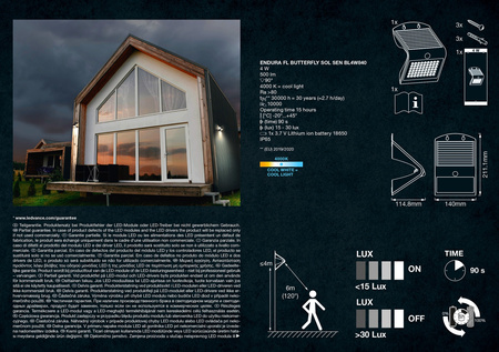Lampa Solarna Ogrodowa LED Kinkiet Elewacyjny Zewnętrzny 4W 500lm 4000K IP65 Czarny z Czujnikiem Ruchu i Zmierzchu Endura Ledvance