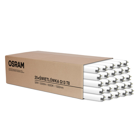 25x Świetlówka G13 T8 58W 5000lm 6500K Zimna 1500mm OSRAM