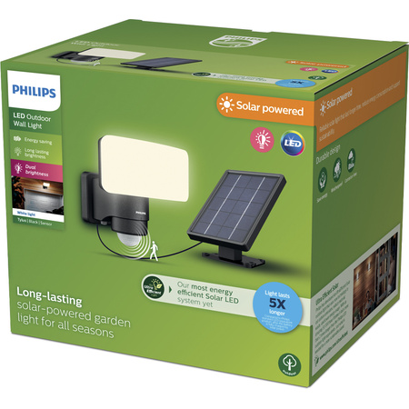 Naświetlacz Solarny LED 6W 1000lm 3000K IP44 z Czujnikiem Ruchu i Zmierzchu Czarna Tylus Ultra Efficient Philips